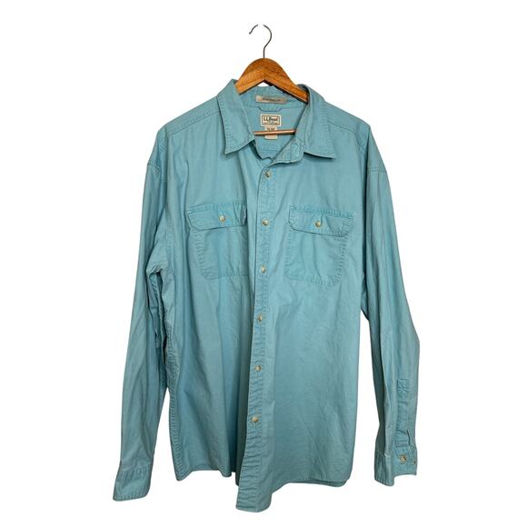 L.L.Bean Sunwashed Canvas Long-Sleeved Men's Shirt in Teal Green Size XXL - Picture 1 of 7